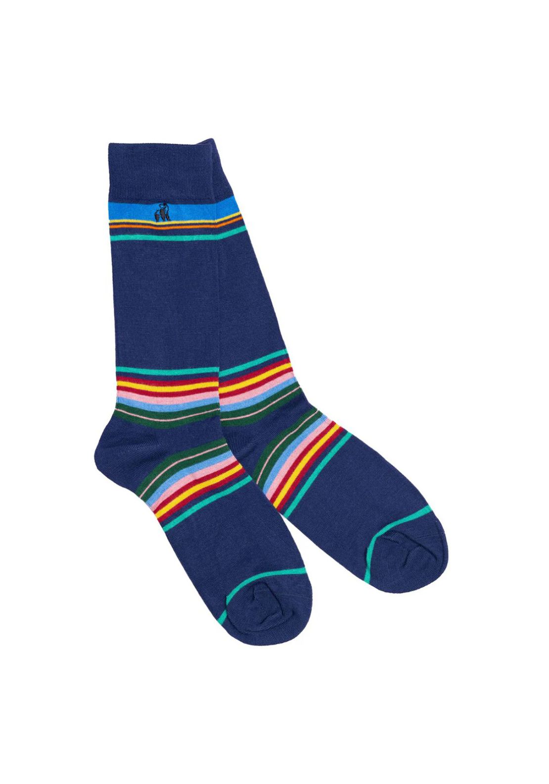 Swole Panda Multi Stripe Socks - Navy 1 Shaws Department Stores