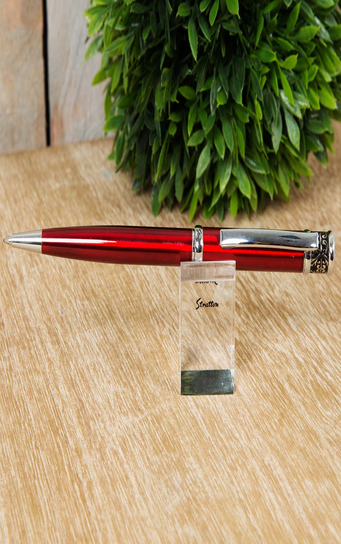 Stratton Ballpoint Pen - Red With Etched Pattern Top 2 Shaws Department Stores
