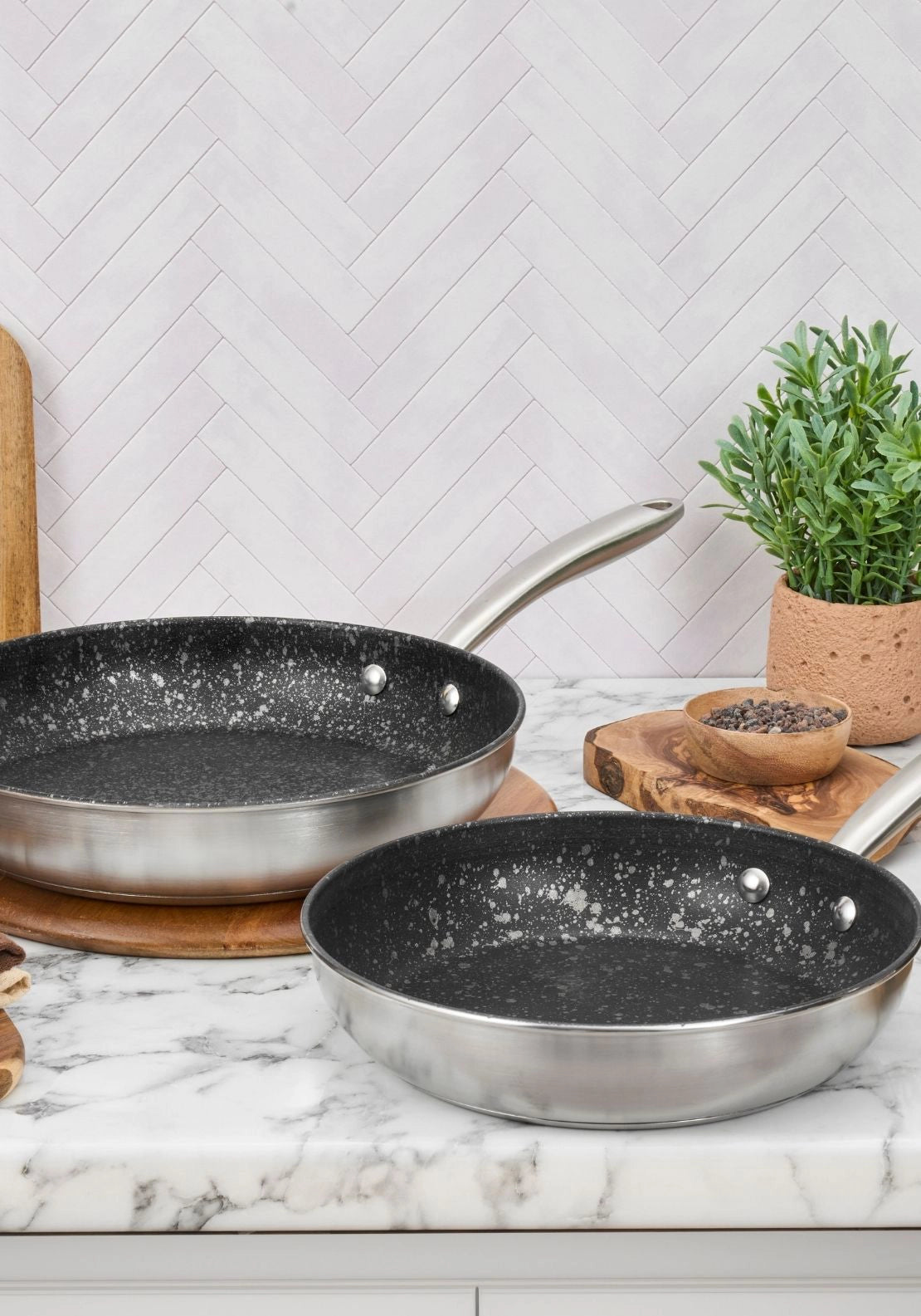 Prestige Scratch Guard Stainless Steel Frypan Twin Pack 25cm & 29cm - Stainless Steel 2 Shaws Department Stores