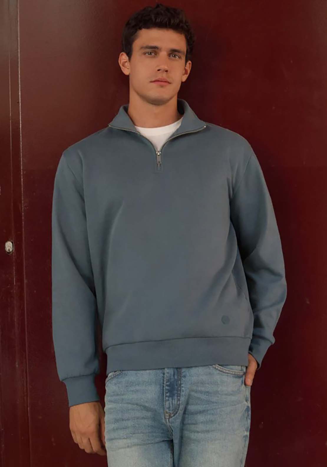 Springfield Basic Trucker Neck Sweatshirt - Blue 1 Shaws Department Stores