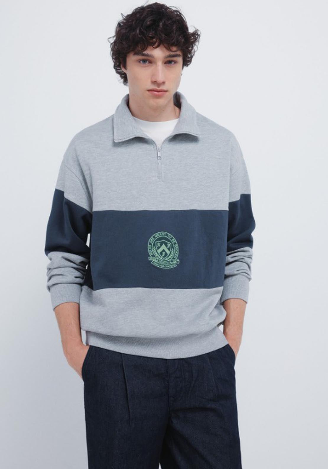 Springfield Printed Half Zip Fleece - Grey 1 Shaws Department Stores