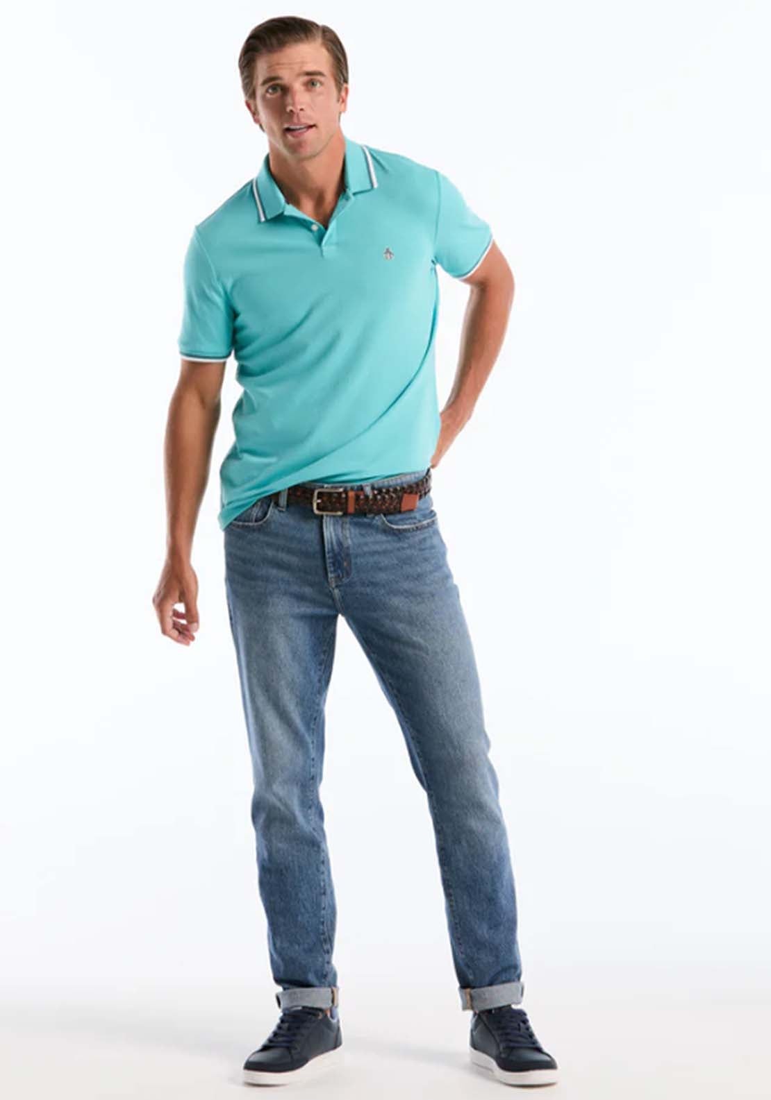 Penguin Striped Polo Shirt - 428 Aquarelle 5 Shaws Department Stores