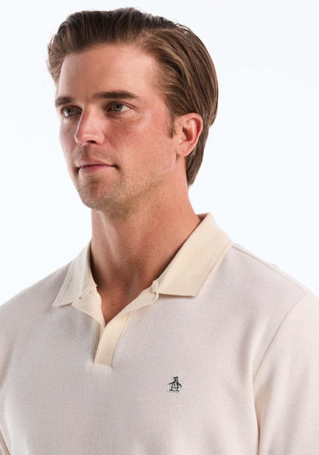 Penguin Honeycomb Textured Collar Polo Shirt - 252 Birch 3 Shaws Department Stores