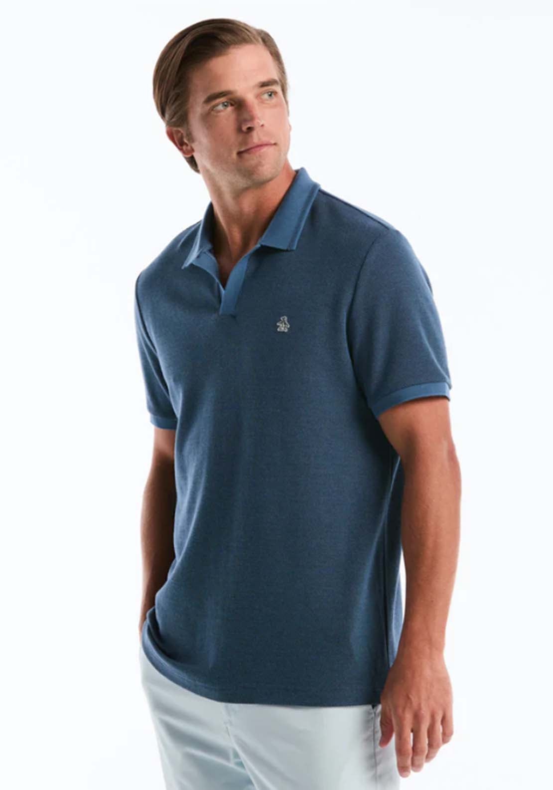 Penguin Honeycomb Textured Collar Polo Shirt - 443 Copen Blue 1 Shaws Department Stores