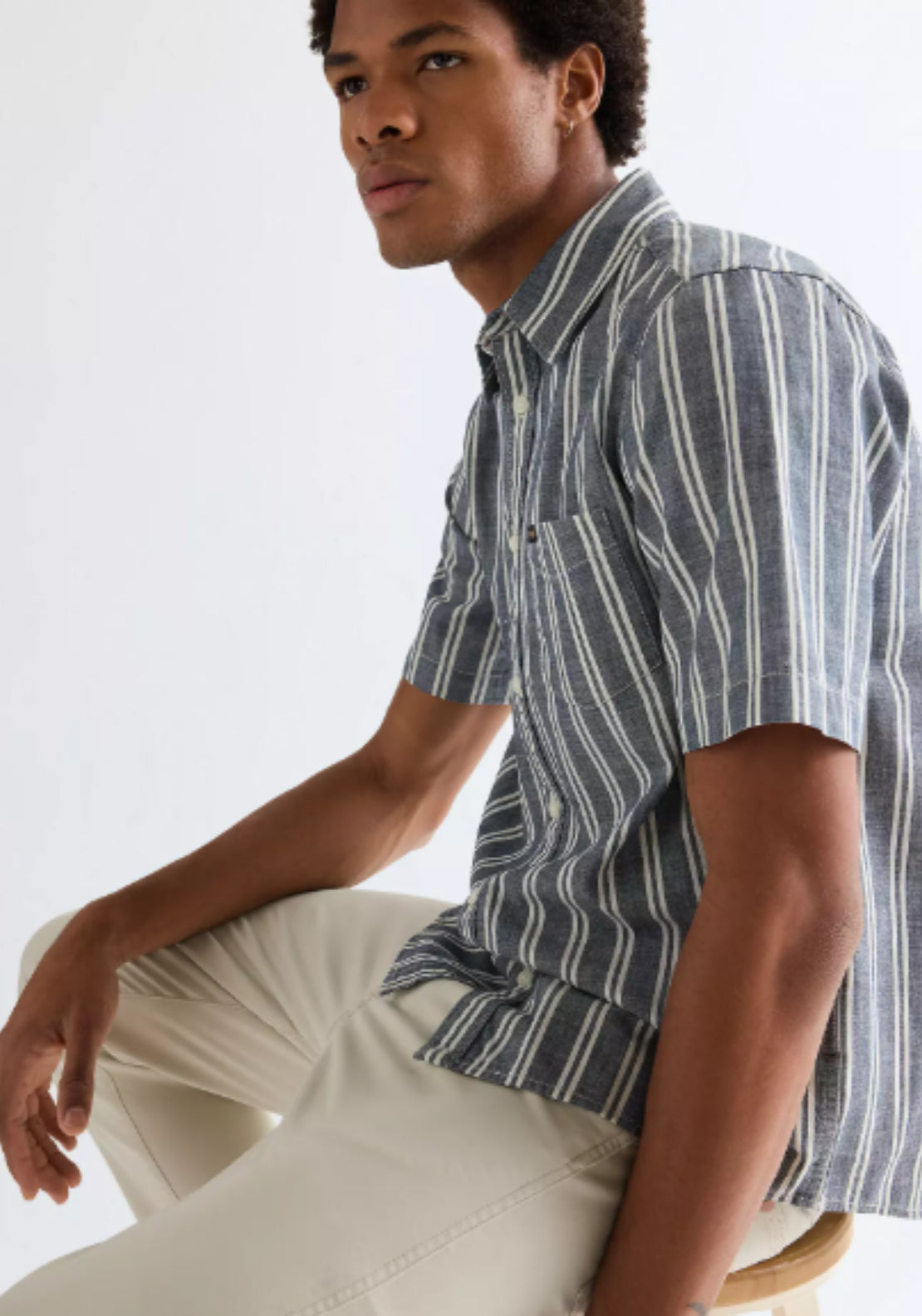 Wrangler Short Sleeve Chambray Shirt - Dark Stripe 4 Shaws Department Stores