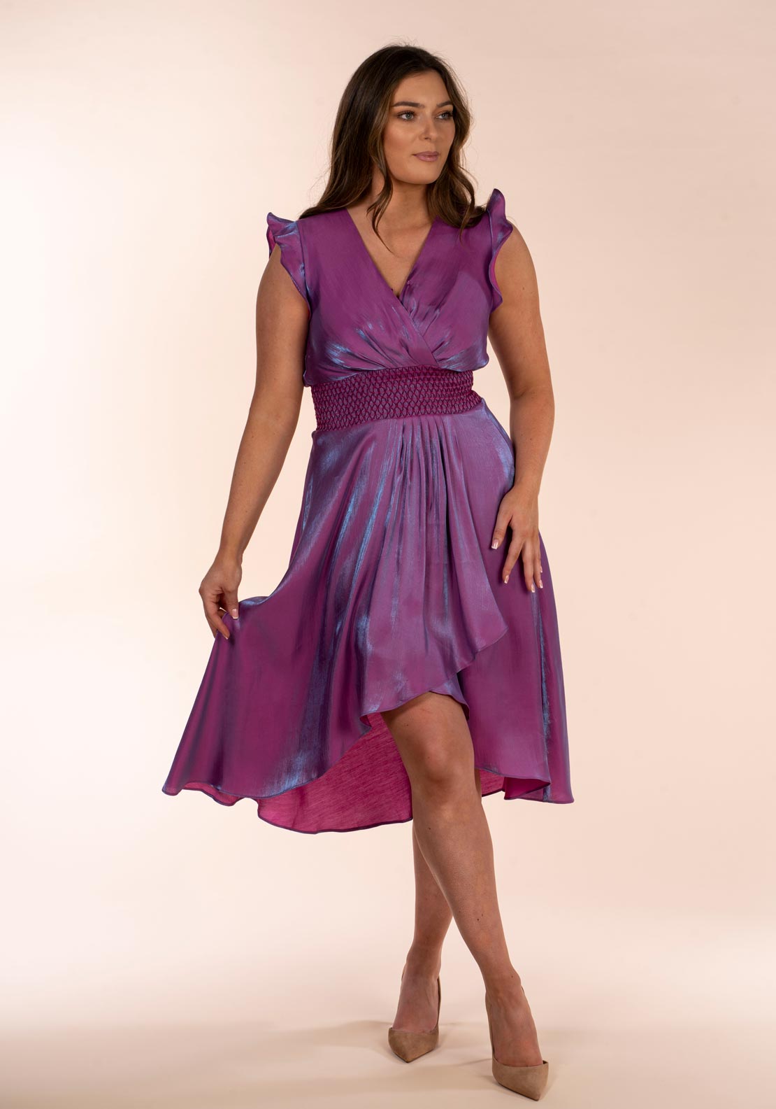 Naoise Wrap Shimmer Dress - Lilac 3 Shaws Department Stores
