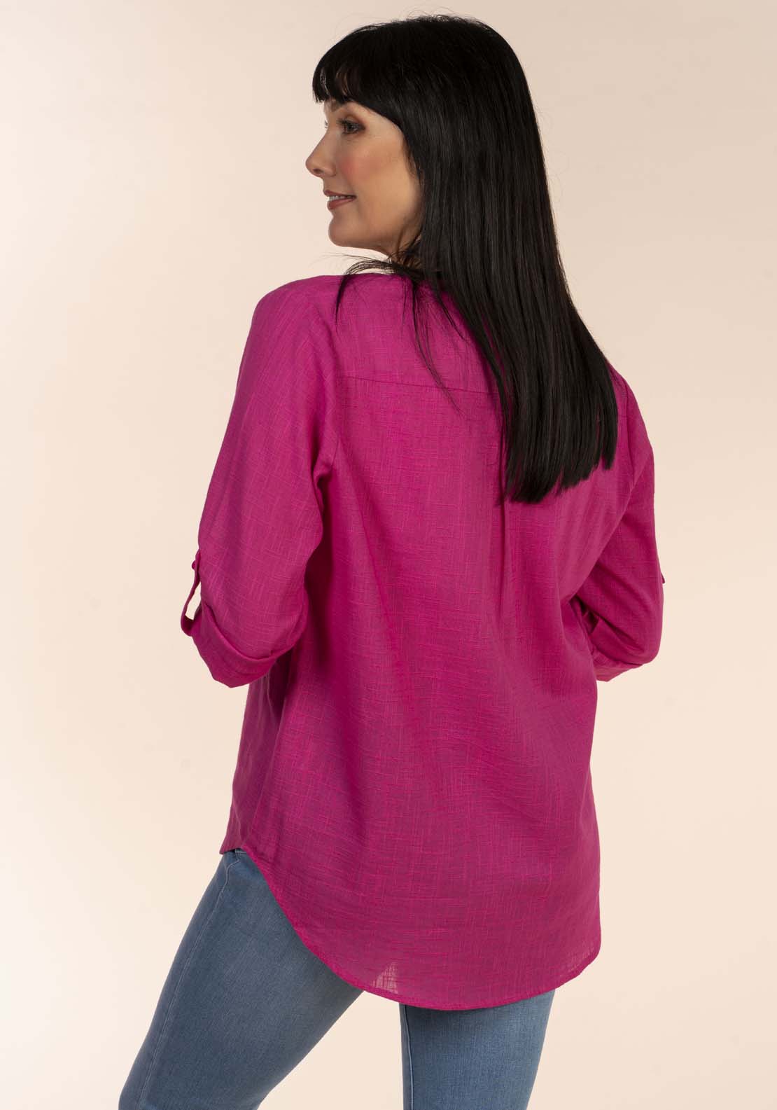 Tea Lane Notch Neck Oversized Blouse - Fuchsia 5 Shaws Department Stores