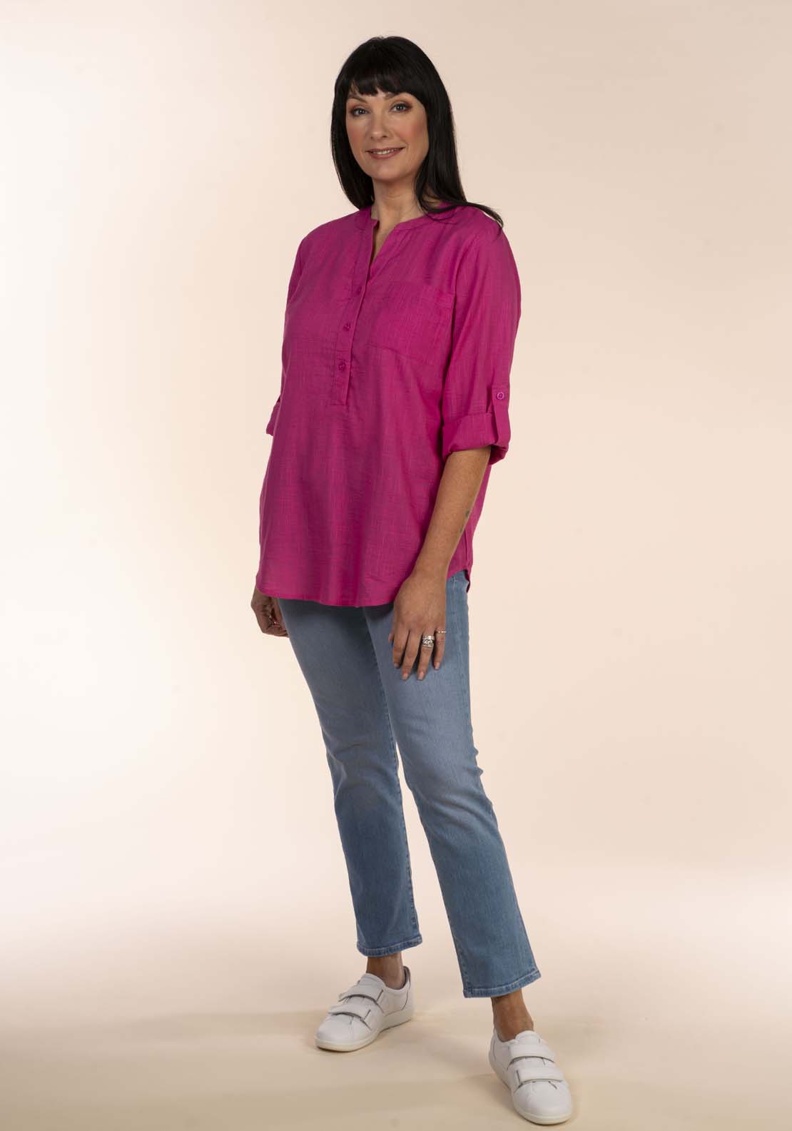 Tea Lane Notch Neck Oversized Blouse - Fuchsia 1 Shaws Department Stores