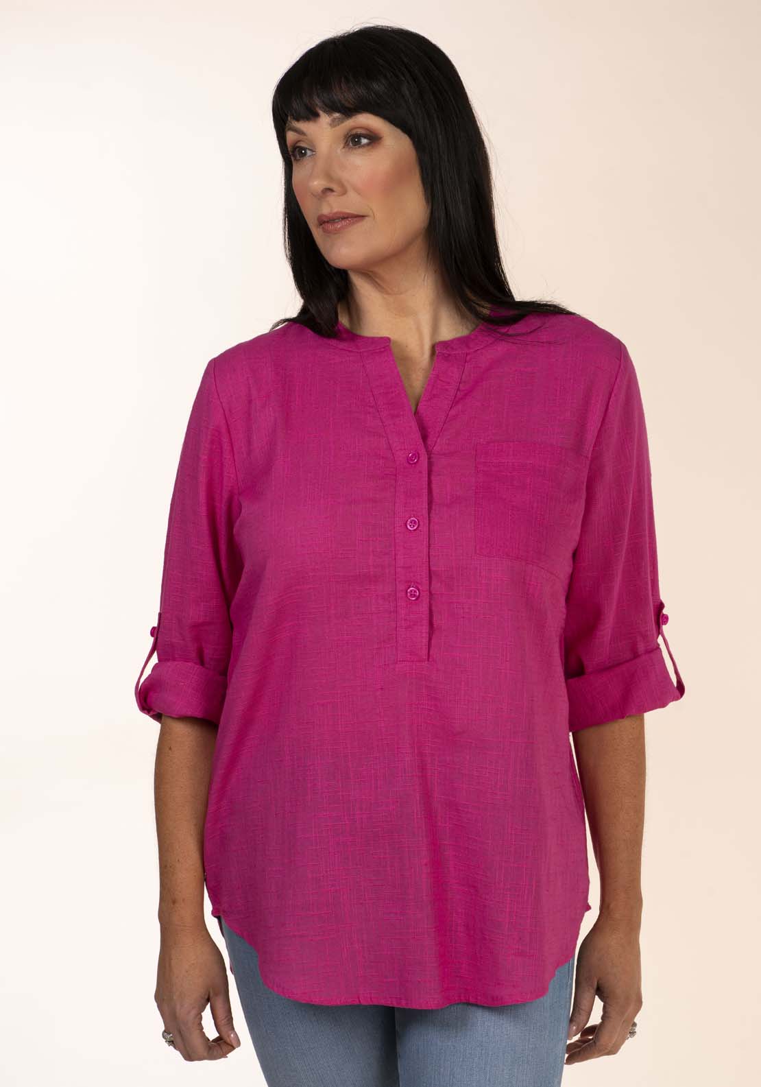 Tea Lane Notch Neck Oversized Blouse - Fuchsia 2 Shaws Department Stores