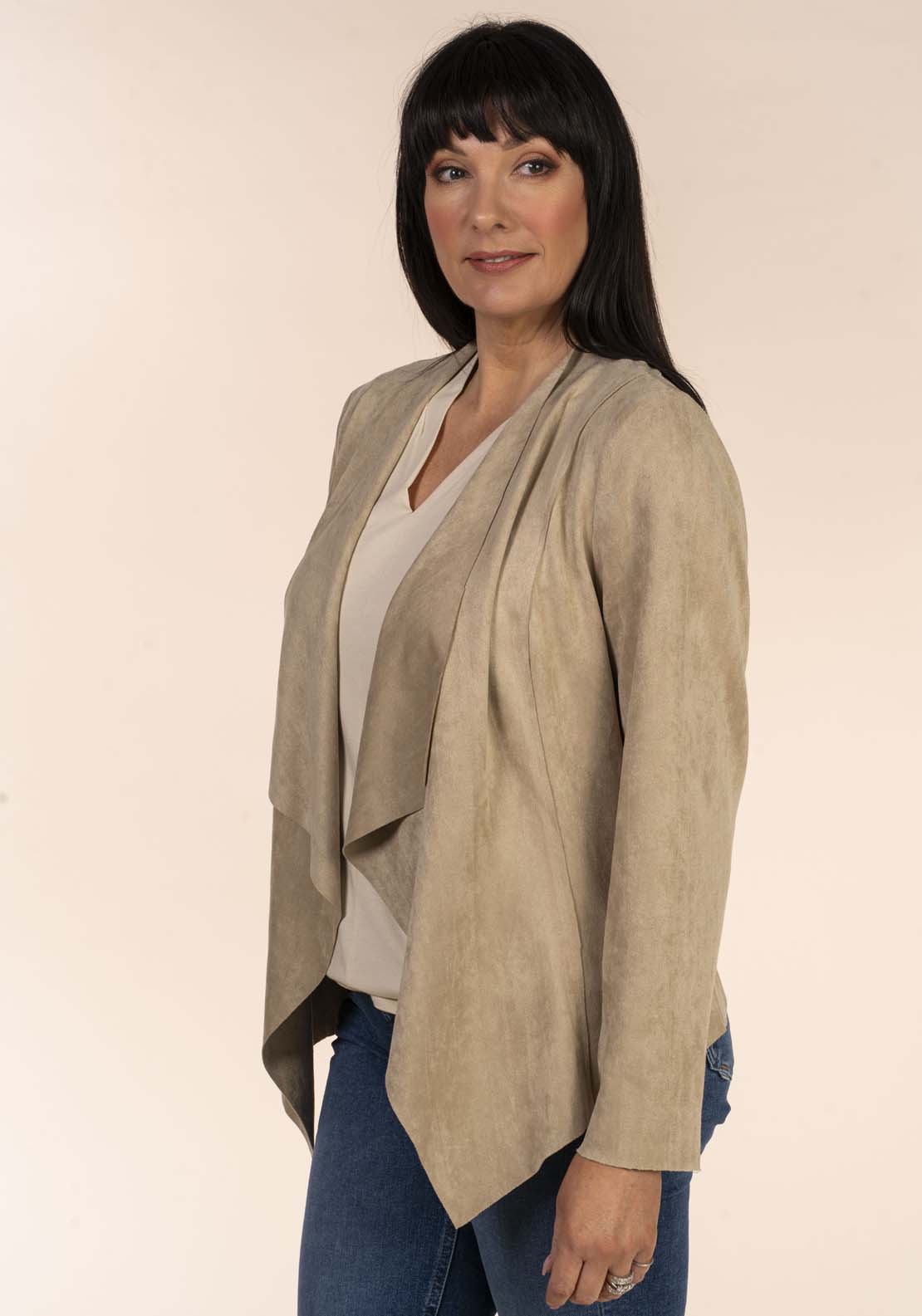 Tea Lane Suede Drape Jacket 4 Shaws Department Stores