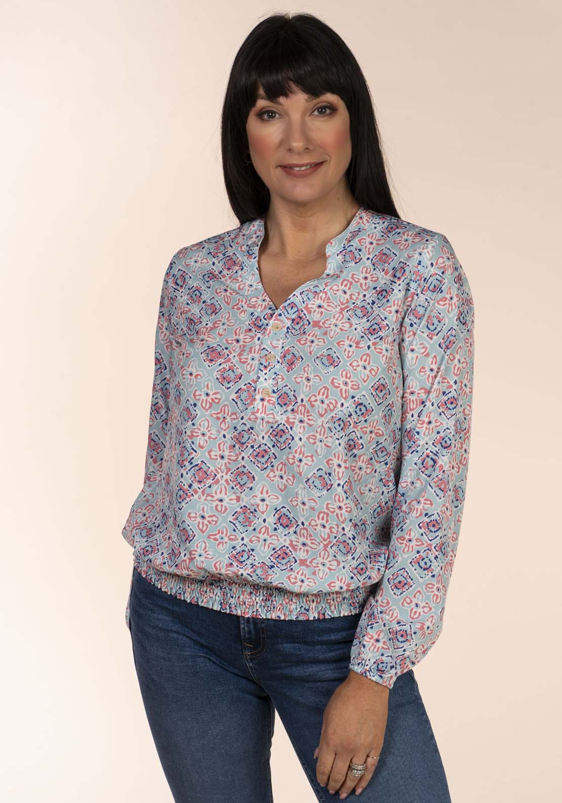 Tea Lane Frieda Bubble Blouse - Blue 2 Shaws Department Stores