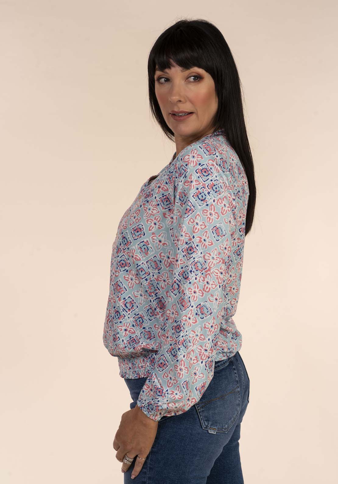 Tea Lane Frieda Bubble Blouse - Blue 4 Shaws Department Stores