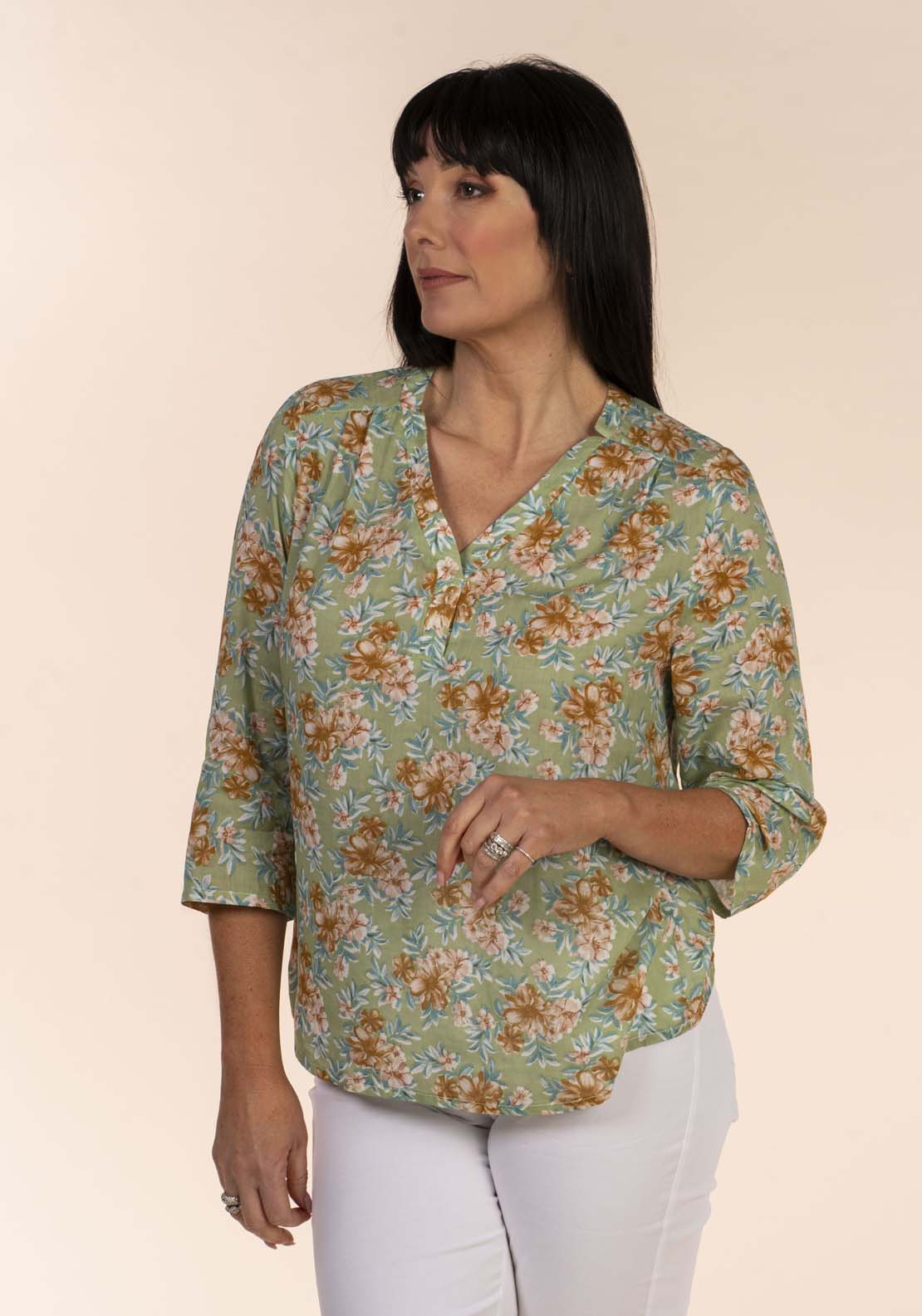 Tea Lane Floral Print Blouse - Green 5 Shaws Department Stores