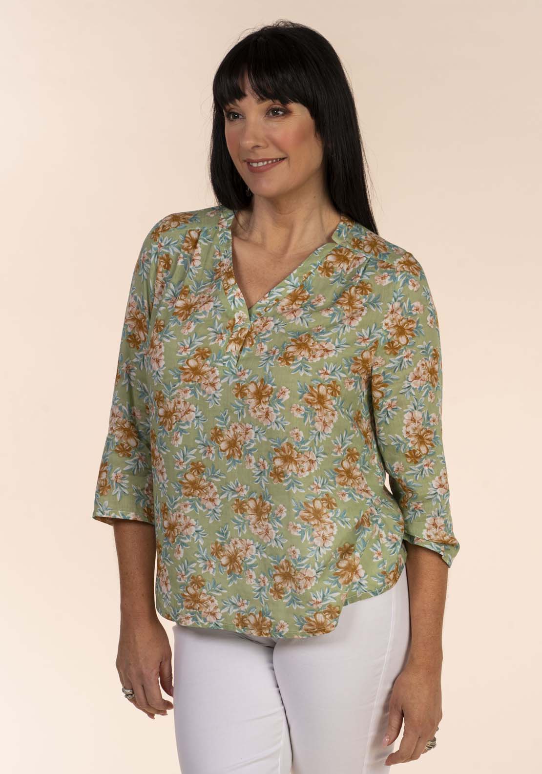 Tea Lane Floral Print Blouse - Green 1 Shaws Department Stores