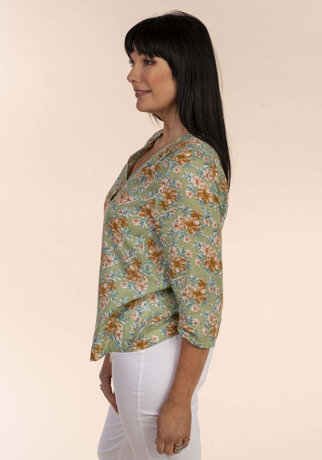 Tea Lane Floral Print Blouse - Green 3 Shaws Department Stores