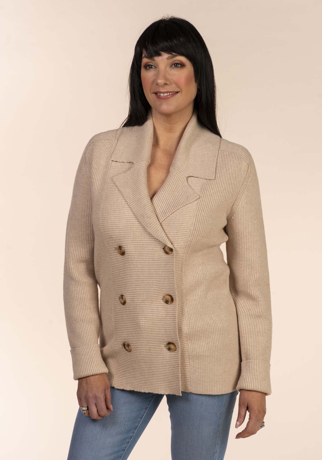 Tea Lane Double Breast Coatigan - Taupe 1 Shaws Department Stores