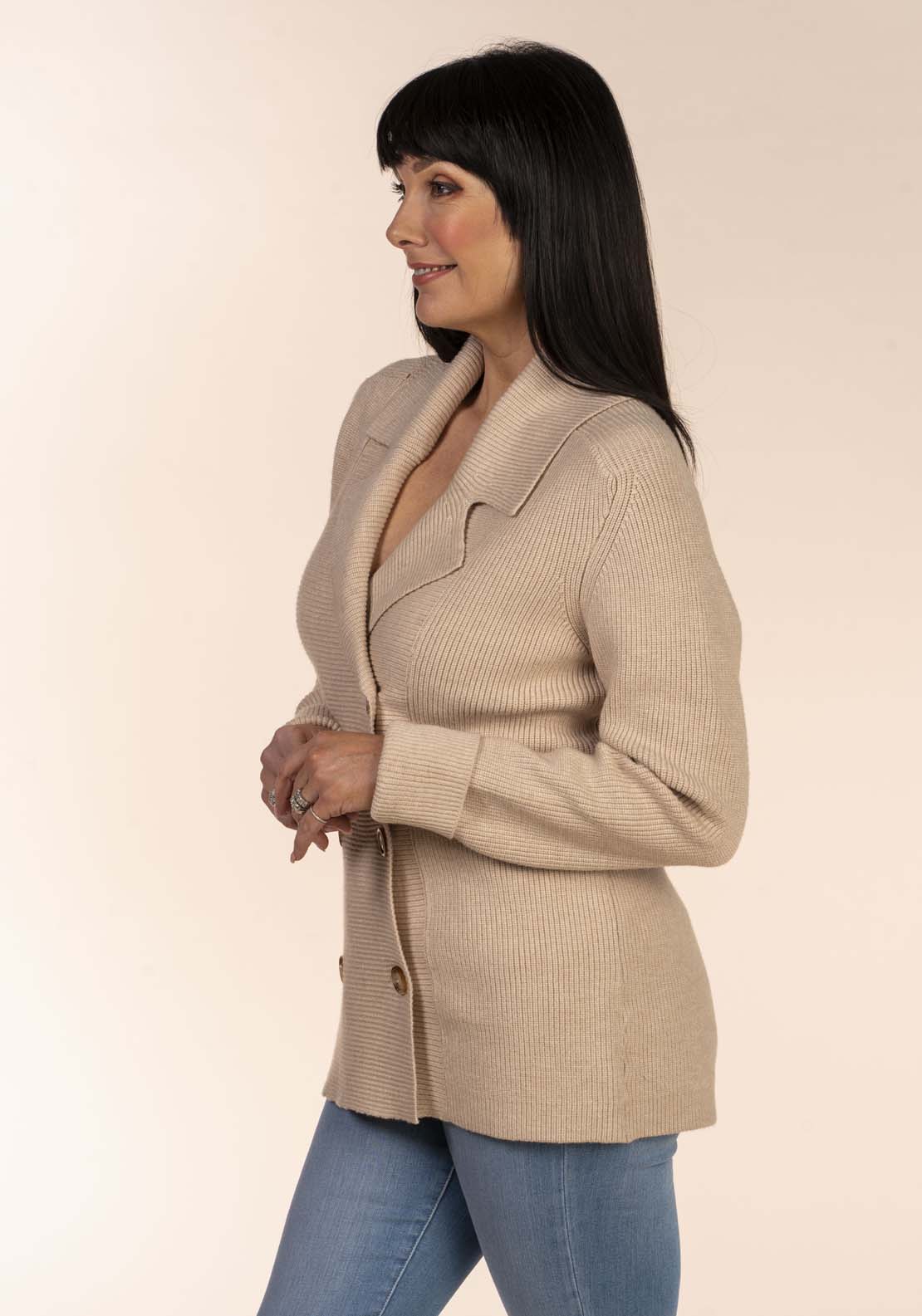 Tea Lane Double Breast Coatigan - Taupe 4 Shaws Department Stores