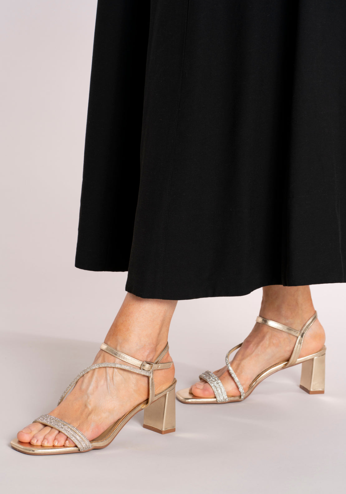 Sorento Bling X Cross Block Heel Sandal - Gold Sparkle 7 Shaws Department Stores