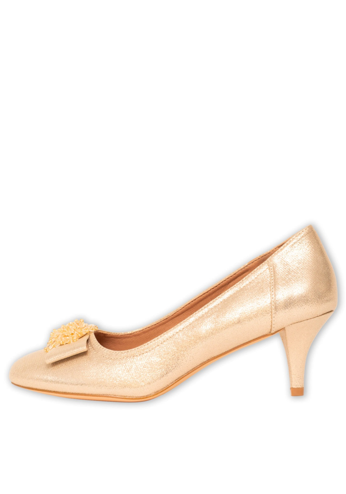 Sorento Gran Low Heel Court With Bow - Gold 1 Shaws Department Stores