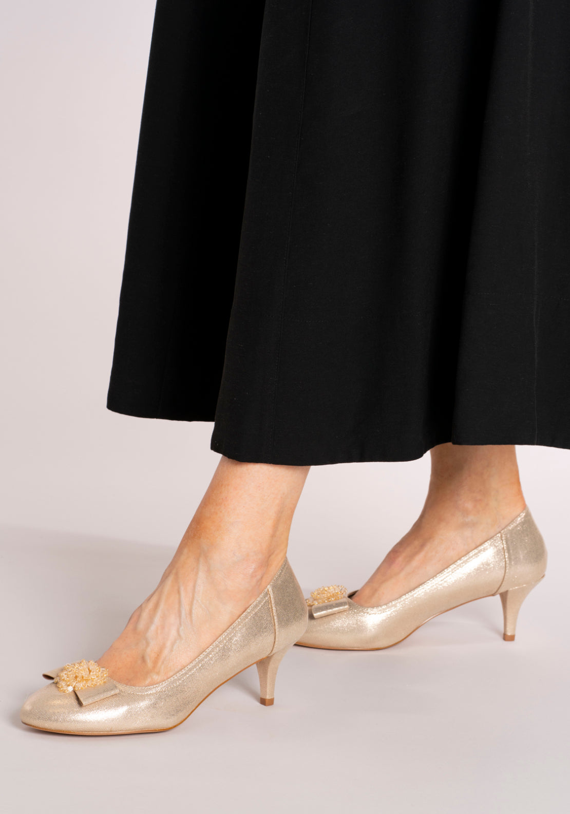 Sorento Gran Low Heel Court With Bow - Gold 6 Shaws Department Stores