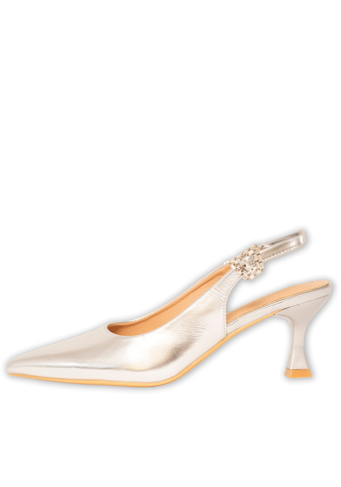 Sorento Mid Heel Slingback Bling Buckle Shoe - Silver 1 Shaws Department Stores