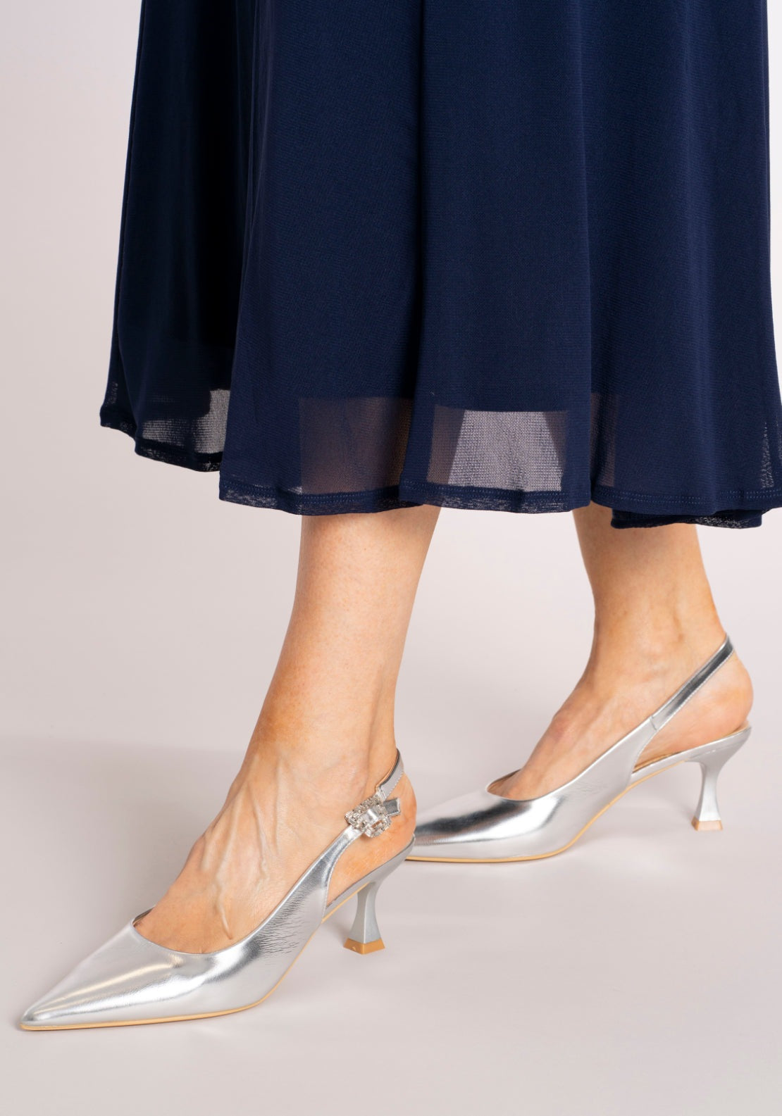 Sorento Mid Heel Slingback Bling Buckle Shoe - Silver 6 Shaws Department Stores