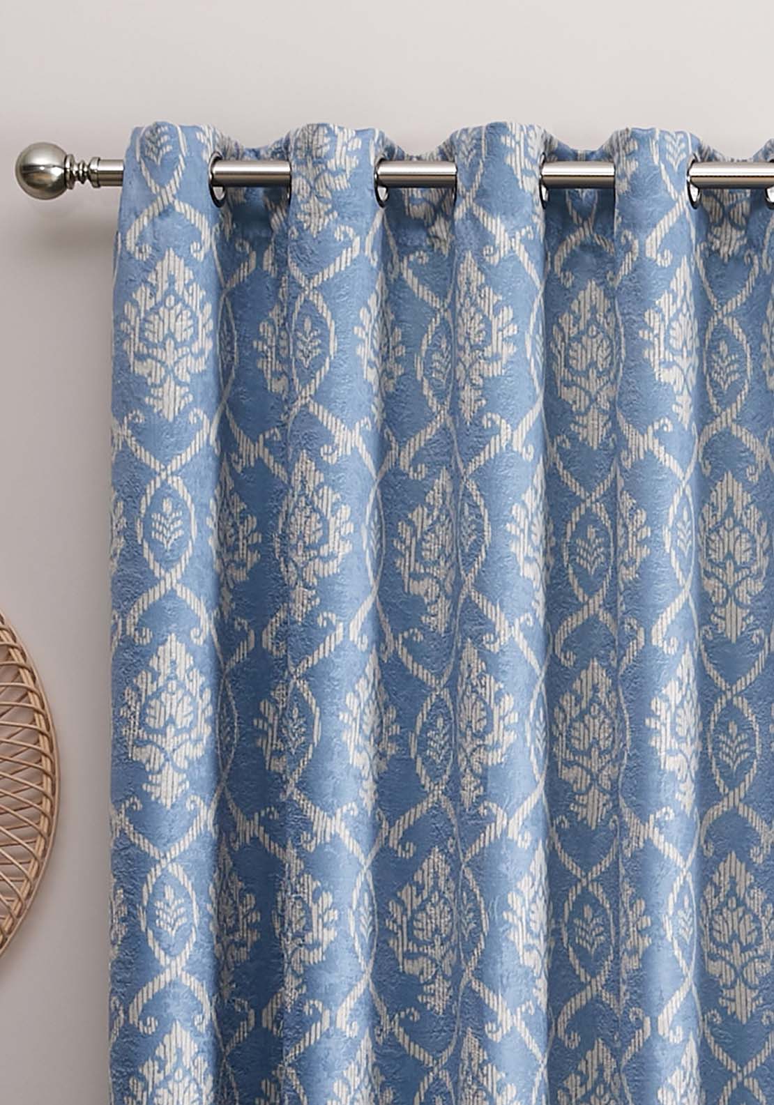 The Home Collection Strata Damask Readymade Curtains - Blue 3 Shaws Department Stores