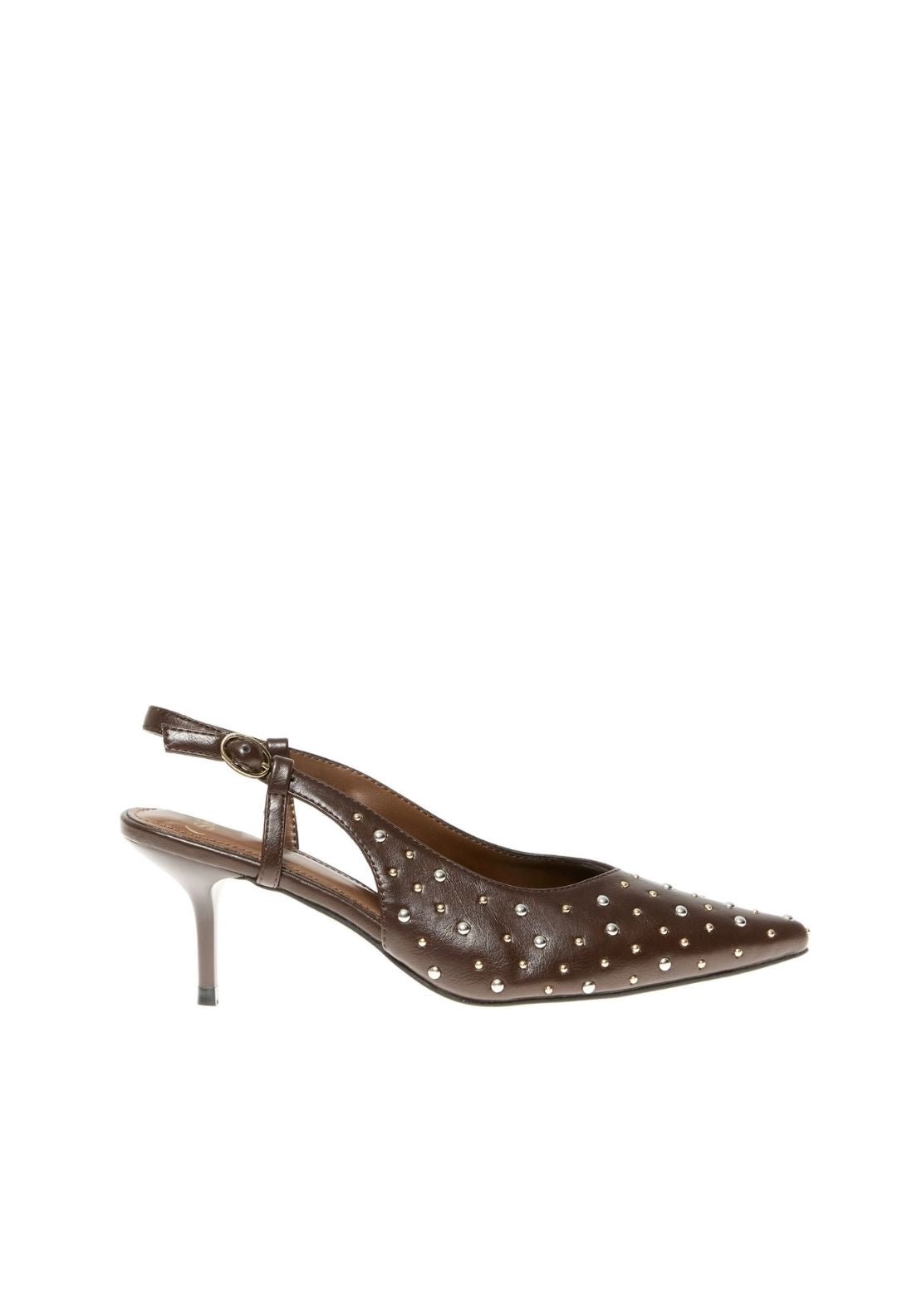 Stud Heeled Shoe - Brown