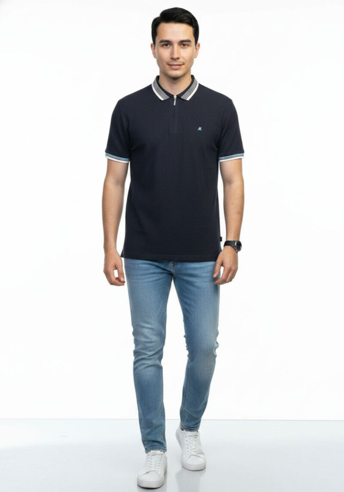 Eoin Zip Neck Polo - Navy