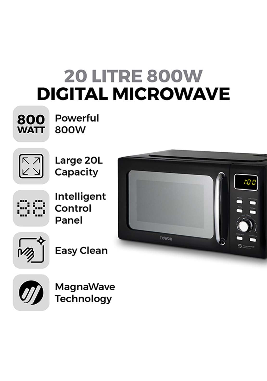 Tower 20l Digital Microwave | T24041Blk - Black 3 Shaws Department Stores