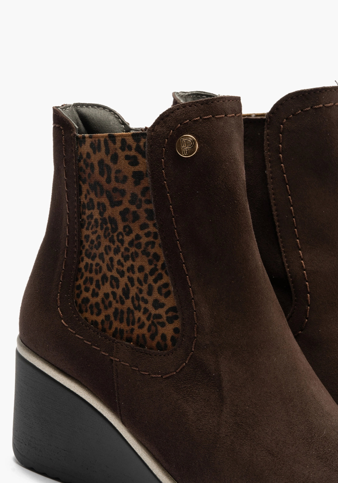 Plain Suede Wedge Boot With Gusset - Brown Suede