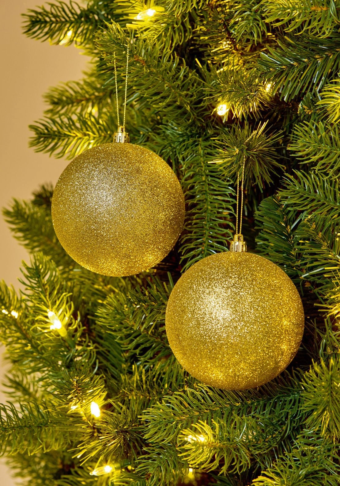 The Home Christmas Glitter Shatterproof Baubles - Gold 3 Shaws Department Stores