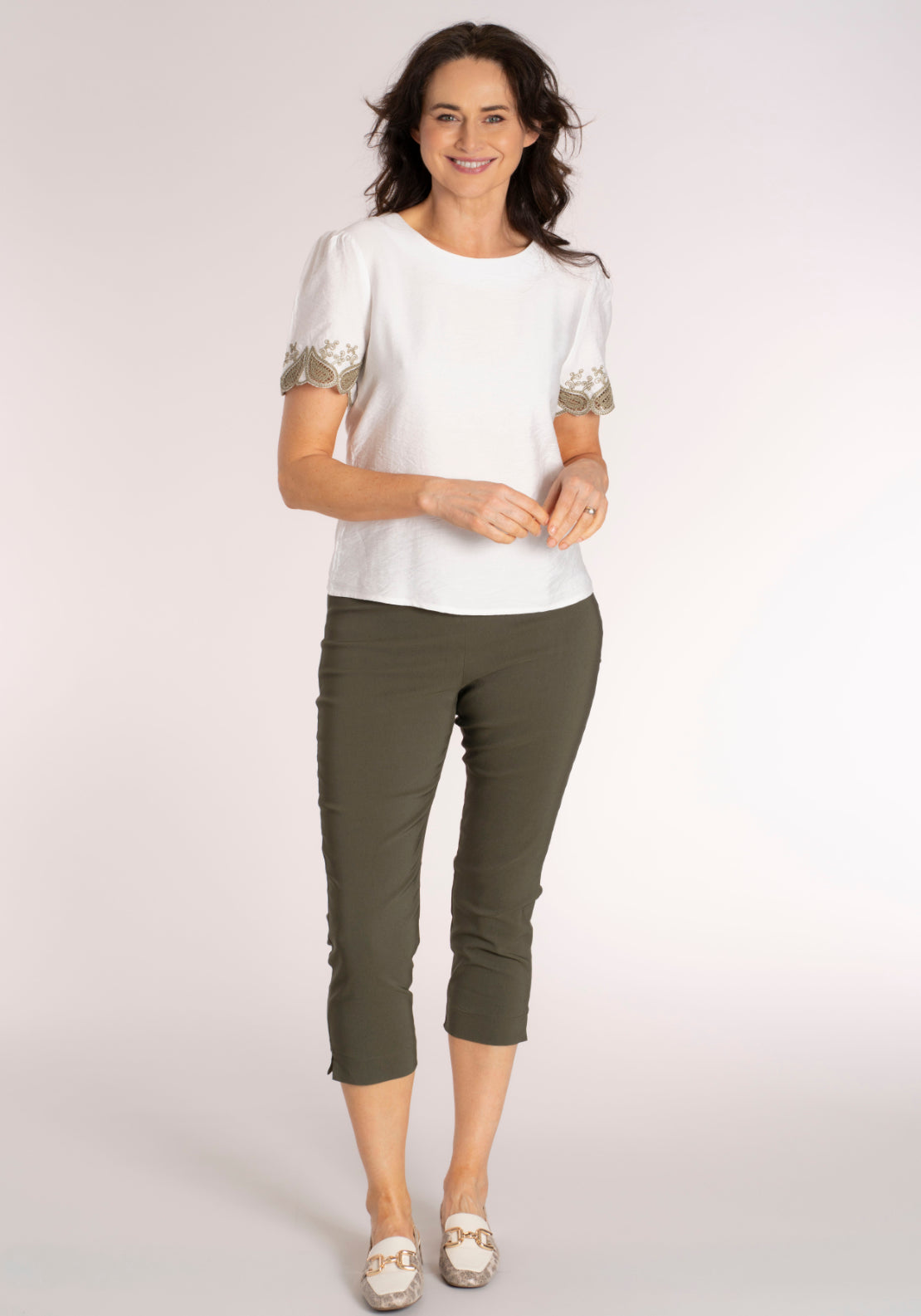 Tea Lane Basic Slim Fit Capri - Green 5 Shaws Department Stores