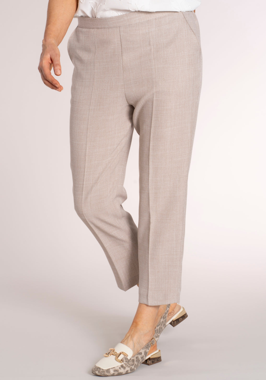 Tea Lane Elastic Waistband Linen Look Trouser - Grey 1 Shaws Department Stores