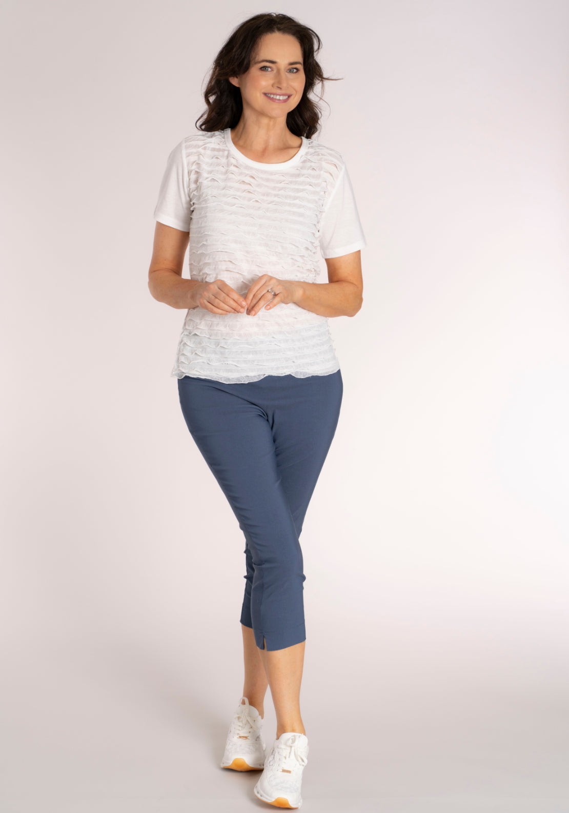 Tea Lane Solid Ruffle T‑Shirt - White 7 Shaws Department Stores