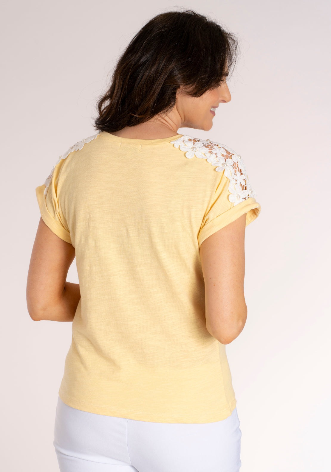 Tea Lane Embellished Shoulder Cotton T‑Shirt - Pear Sorbet 2 Shaws Department Stores