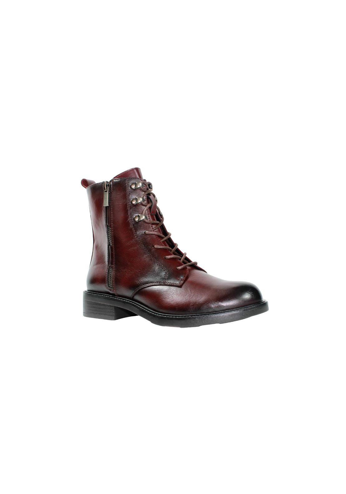 Lace Up Military Boot - Wine