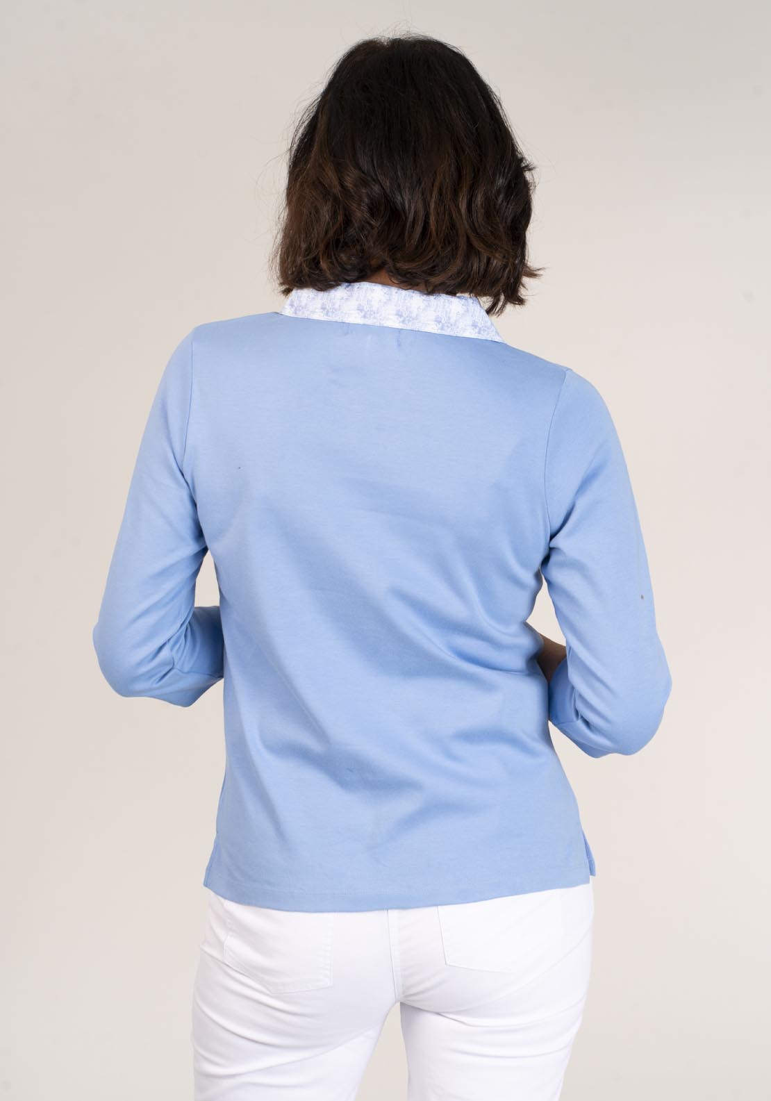 Tea Lane Long Sleeve Top Collar - Blue 2 Shaws Department Stores