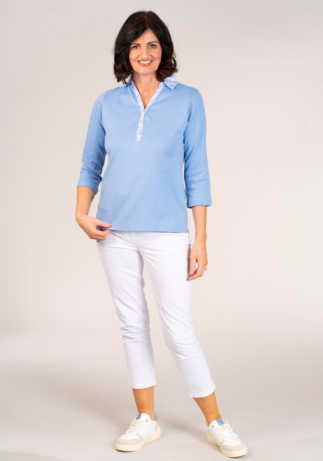 Tea Lane Long Sleeve Top Collar - Blue 6 Shaws Department Stores