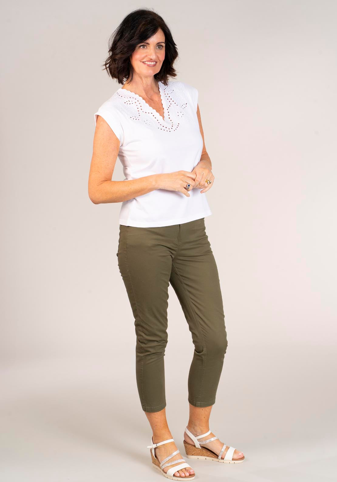 Tea Lane Short Sleeve V-neck Embroidery Top - White 5 Shaws Department Stores