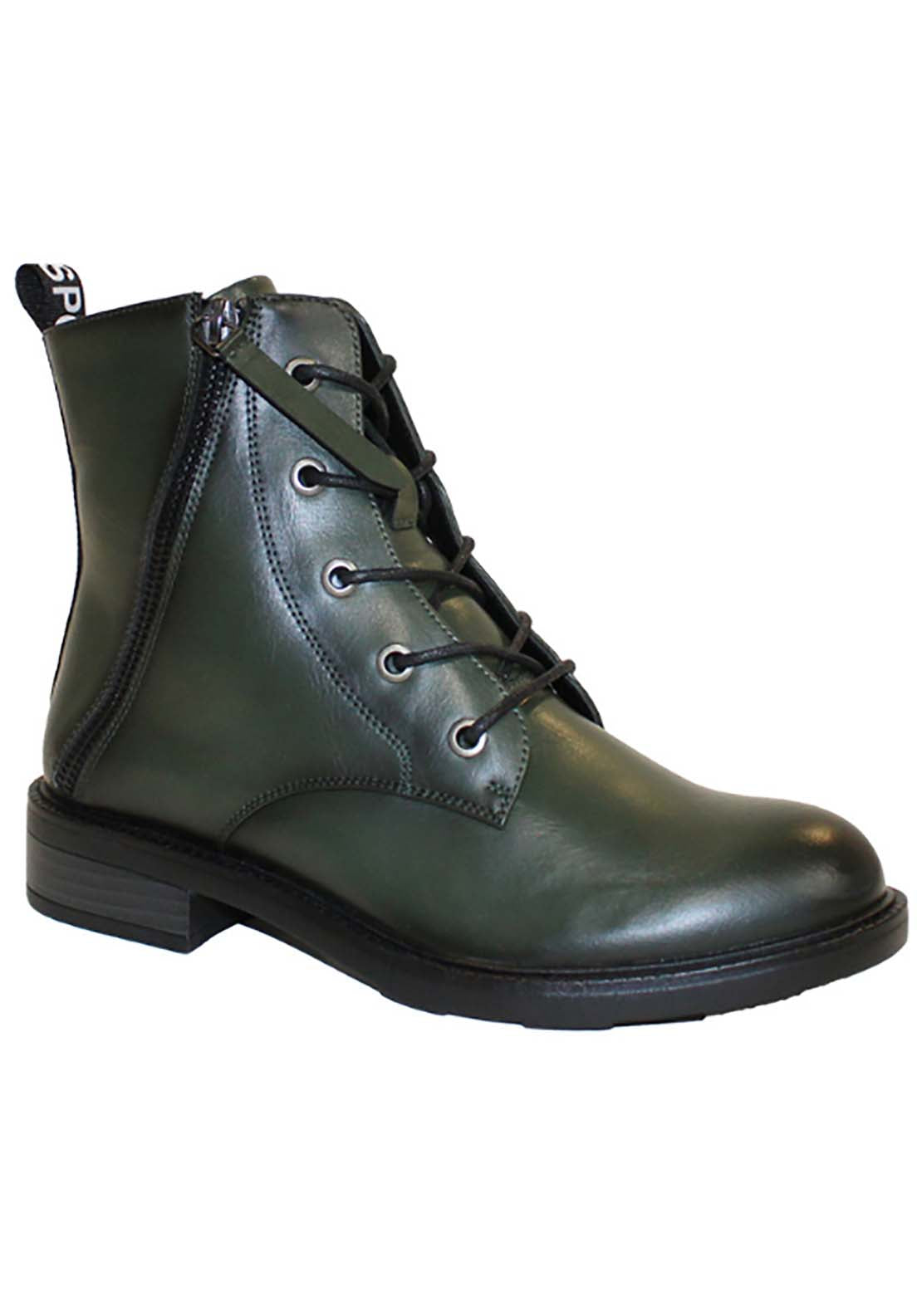 Susst Toby23 Flat Lace Boot - Green Pu 1 Shaws Department Stores