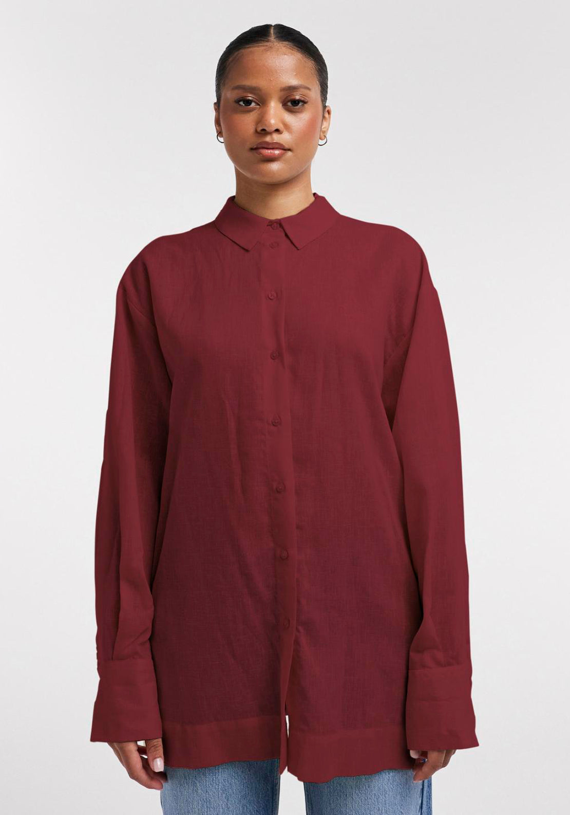 Topshop Winnie Long Sleeve Casual Shirt - Burgundy 1 Shaws Department Stores