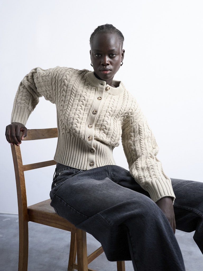 Topshop Mira Long Sleeve O Neck Cardigan - Snow White 4 Shaws Department Stores