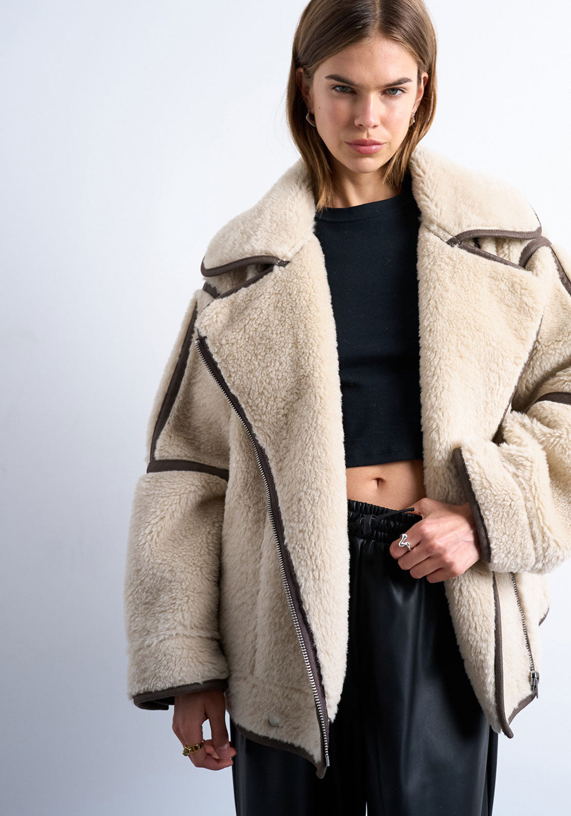 Topshop Aviaya Short Jacket - Chocolate Brown 1 Shaws Department Stores