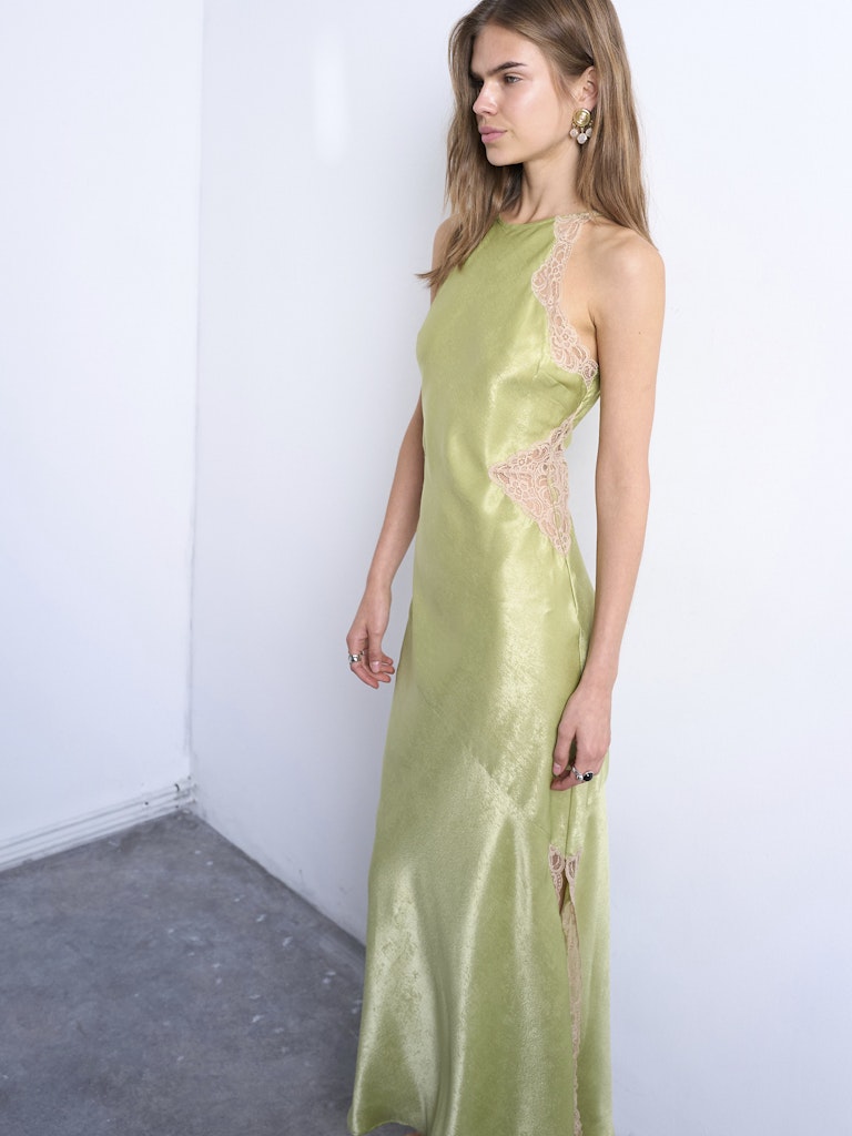 Topshop Jane Sleeveless Long Dress - Bright Green 3 Shaws Department Stores