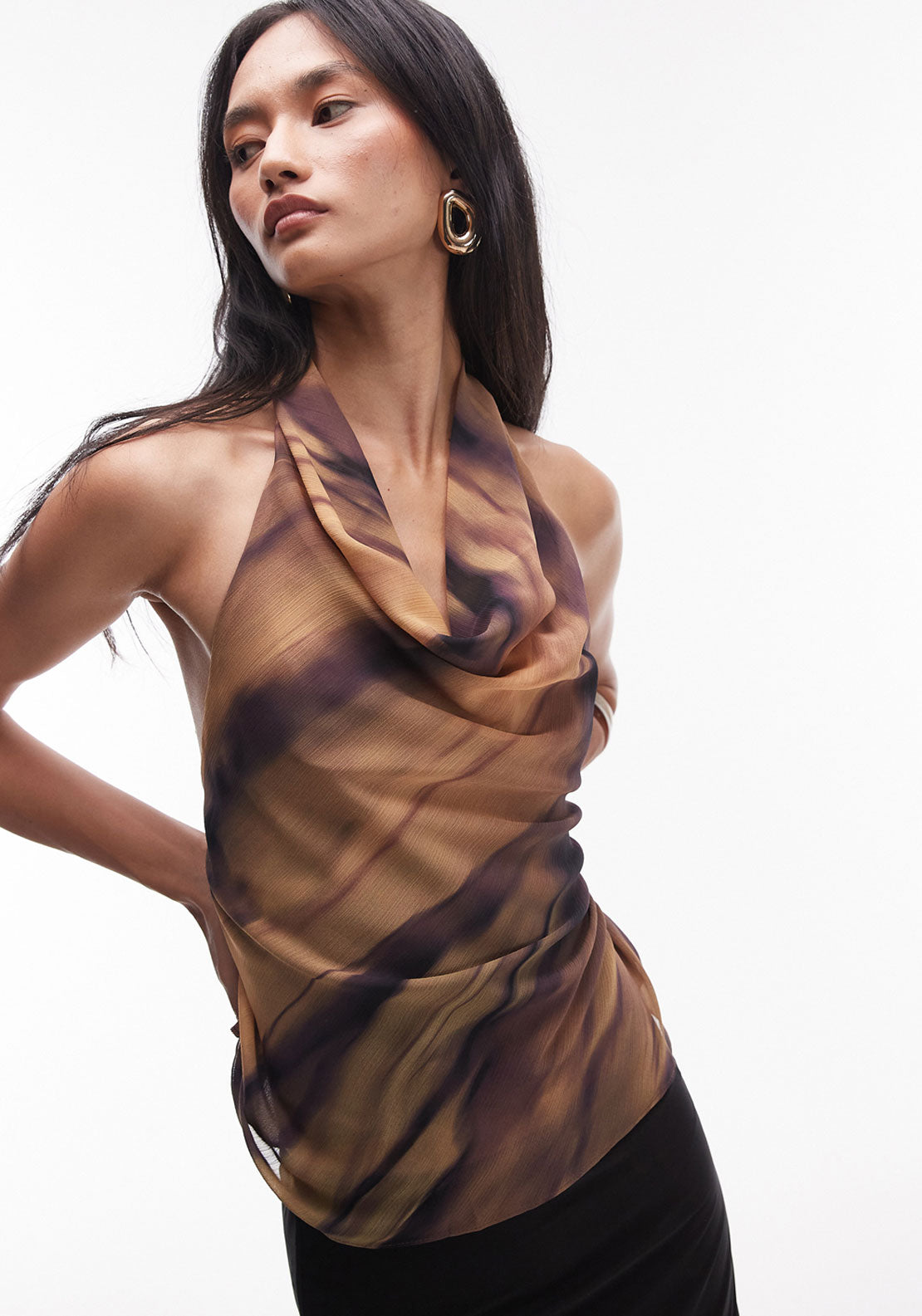 Topshop Helle Halterneck Top - Chocolate Brown 1 Shaws Department Stores