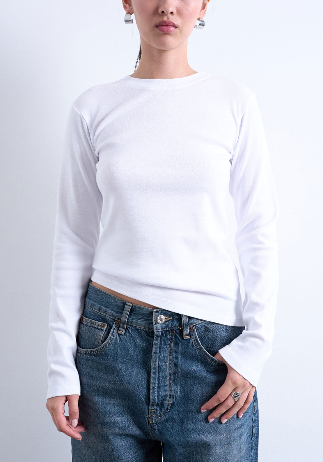 Topshop Everyday Long Sleeve Top - Snow White 1 Shaws Department Stores