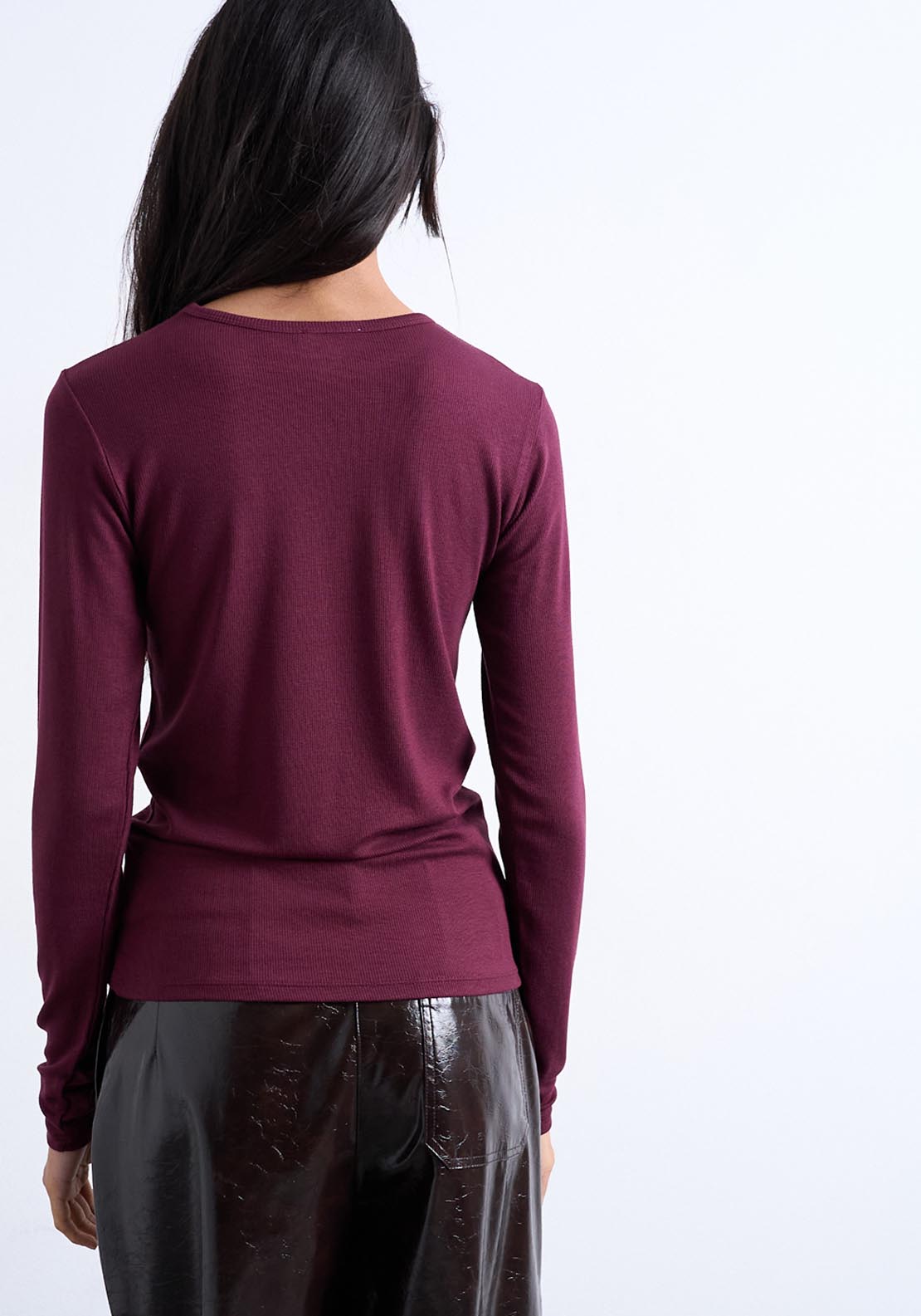 Topshop Premium Long Sleeve Top Jrs - Burgundy 2 Shaws Department Stores