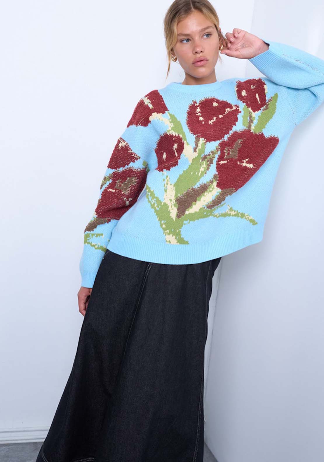 Topshop Karina Long Sleeve Textured Pullover - Blue Iolite 3 Shaws Department Stores