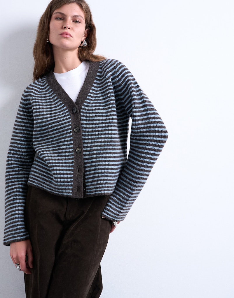Topshop Talia Long Sleeve V Neck Cardigan - Blue Iolite 1 Shaws Department Stores